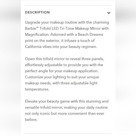 Impressions X Barbie Tri-Fold LED Tri-Tone Makeup Mirror w/Magnification - Picture 5 of 7